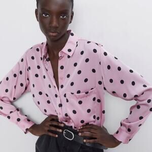 Zara Pink and Black Polka Dot Shirt Oversized Small